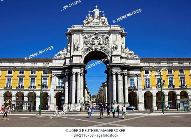 Arco da Rua Augusta, Praça, Praca, Praca do Comercio, Baixa, Lisbon, Portugal, Europe