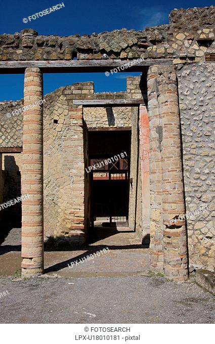 In the shadow of Vesuvius, the ruins of Ercolano - house of the wooden partition, view of peristyle