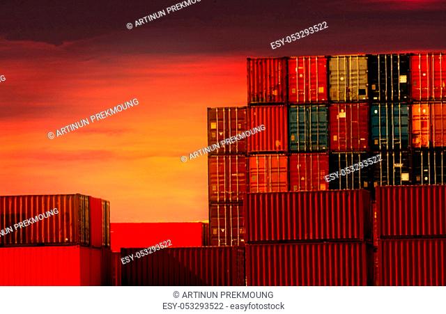 Container logistic. Cargo and shipping business. Container ship for import and export logistic. Container freight station