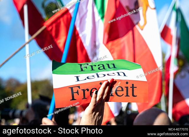 Berlin, Germany, Europe - Several tens of thousands of Iranians and activists express their solidarity with the protests in Iran during a demonstration and...