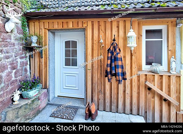 Photo reportage with text, Obere Gasse No 7, homestory, front door, house view, decoration, Rothenfels, Main Spessart, Franconia, Bavaria, Germany, Europe