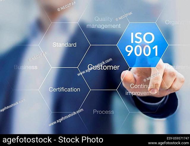 Businessman presenting the concept of ISO 9001