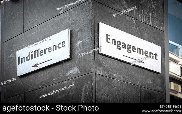 Street Sign the Direction Way to Engagement versus Indifference