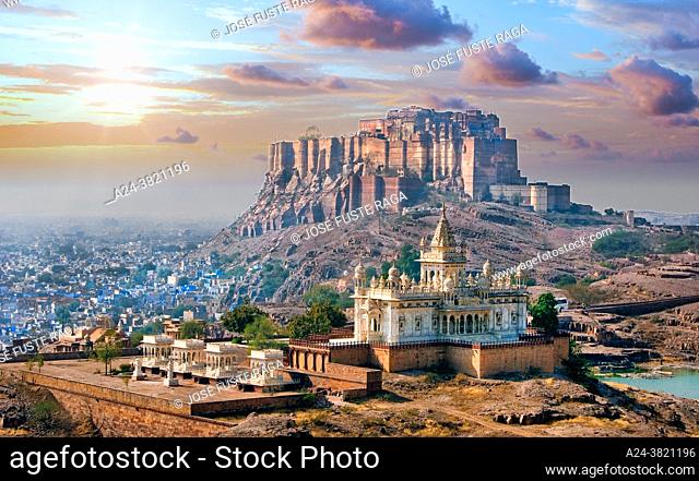 India-Rajastan. Jodhpur City-Meherangarh Fort. Jaswant Thada Monument