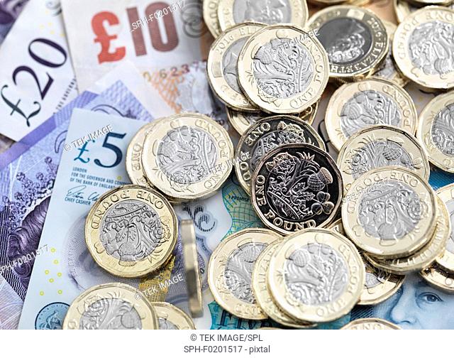 Pound coins and bank notes