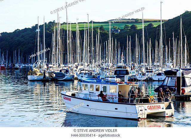 England, Devon, Dartmouth, Kingswear, Day Fishing Boat Departing Harbour