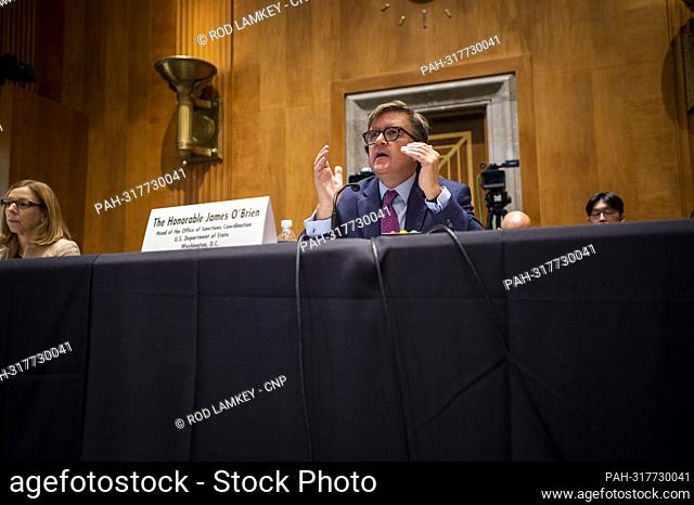 James O'Brien, Head of the Office of Sanctions Coordination, U.S. Department of State, responds to questions during a Senate Committee on Foreign Relations...