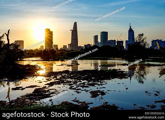 Sunset over the city of Ho Chi Minh City in Vietnam