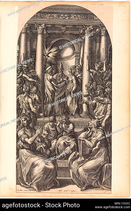 Marriage of the Virgin. Artist: Engraved by Giovanni Jacopo Caraglio (Italian, Parma or Verona ca. 1500/1505-1565 Krakow (?)); Artist: Designed by Parmigianino...