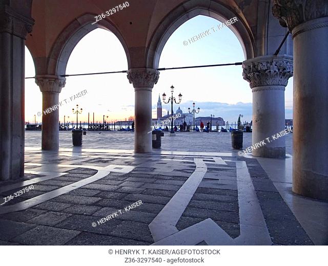 St Marks Square and church San Giorgio Maggiore before sunrise, Venice, Italy