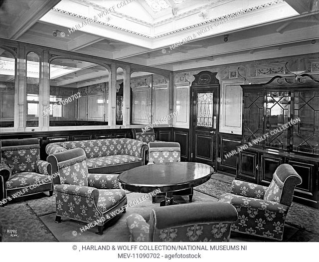 First class library and writing room. Ship No: 392. Name: Pericles. Type: Passenger Ship. Tonnage: 10924. Launch: 21 December 1907