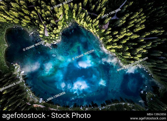 Karersee from a bird's eye view, South Tyrol, Italy