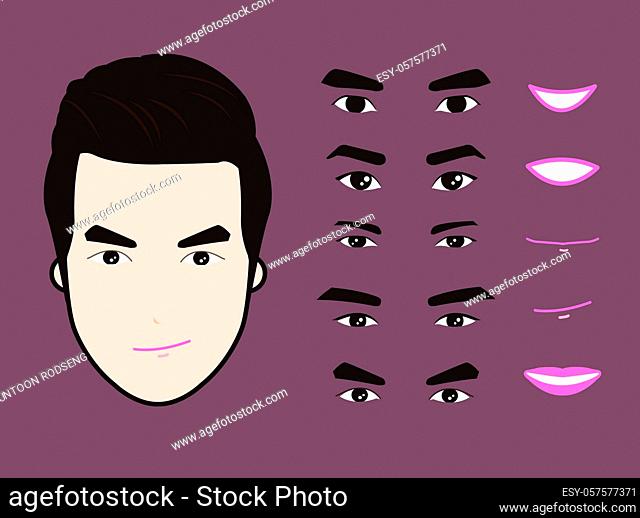 cartoon character pack facial emotions design elements isolated vector illustration