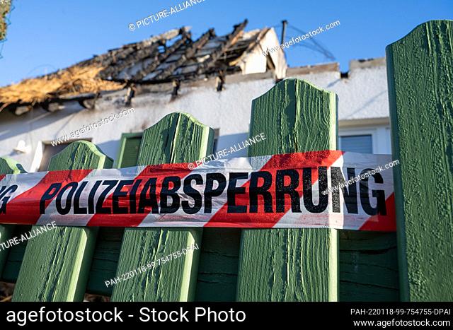18 January 2022, Mecklenburg-Western Pomerania, Karlshagen: The remains of the burnt-out vacation home stand in Karlshagen on the island of Usedom