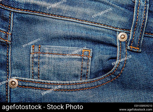 Texture background of blue jeans, Pocket detail