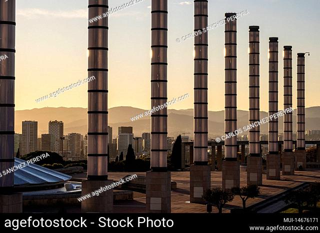 Cityscape at sunset with modern buildings in the city of Hospitalet de Llobregat in the metropolitan area of Barcelona