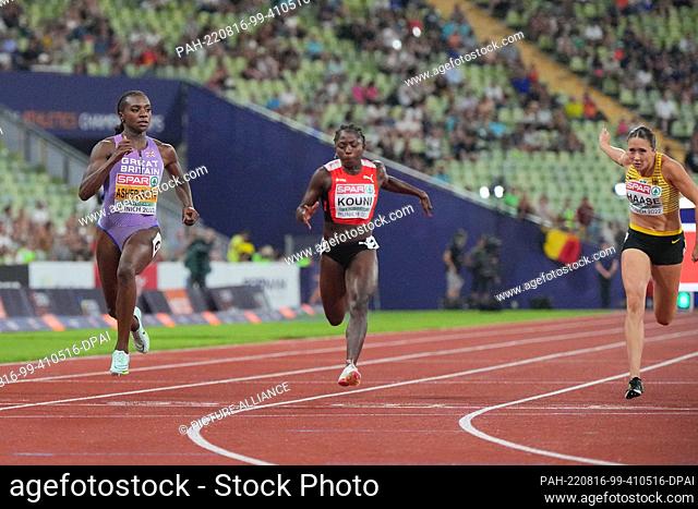 16 August 2022, Bavaria, Munich: European Championships, Athletics, Women, 100m, Semifinals at Olympic Stadium, Dina Asher-Smith (l-r