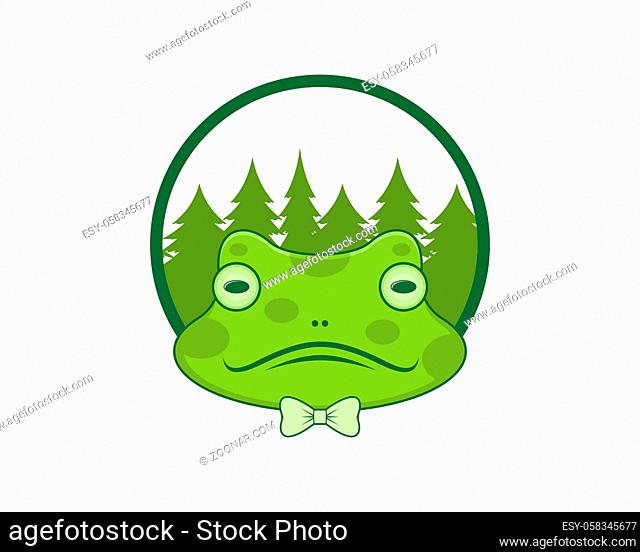 Frog head with forest scenery behind