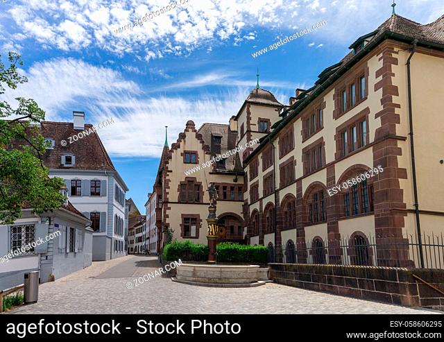 Basel, BL / Switzerland - 8 July 2020: view of the cantonal archives of Basel at the Martinsplatz Square in Basel