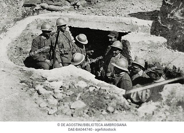 Italian trench in the Karst region, World War I, from L'Illustrazione Italiana, Year XLIII, No 20, May 14, 1916