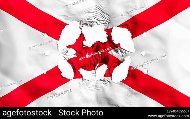 Holes in Alabama state flag, white background, 3d rendering