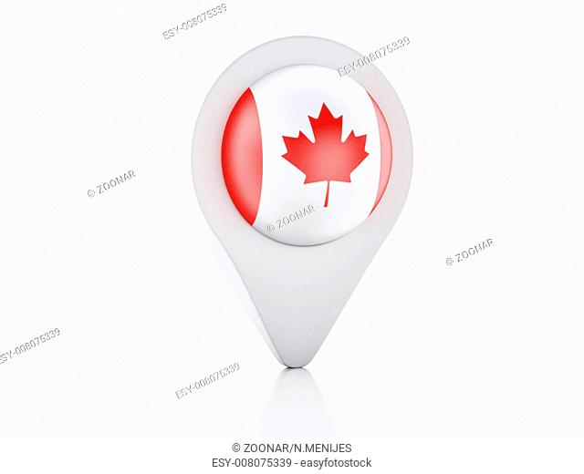 3d Map pointer Canada flag on white background