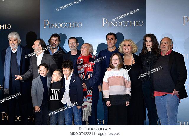 The cast Gigi Proietti, Roberto Benigni, Massimo Ceccerini, Rocco Papaleo, director Matteo Garrone, Marine Vacth and Federico Ielapi attends the photocall of...