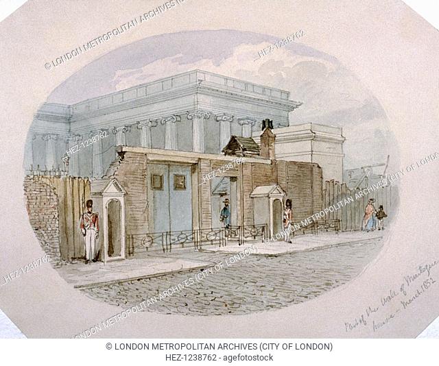 Part of the wall of Montague House, London, 1852. Montague House, the original home of the British Museum, had been demolished in the 1840s