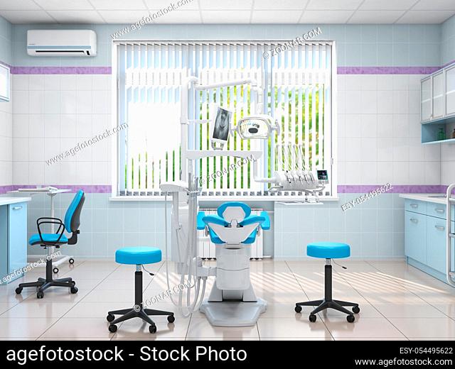 3D rendering modern dentist's office in light colors
