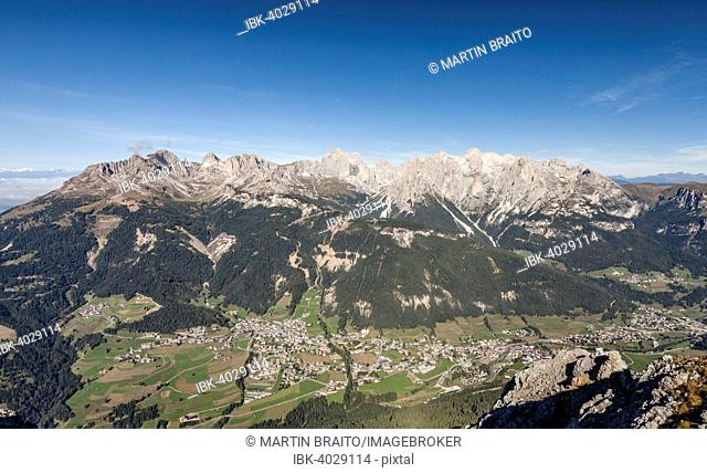 View from the top of the Cima Dodici, Sas da le Doudesh in the Val San Nicolo di Fassa, behind the Rosengartengruppe massif