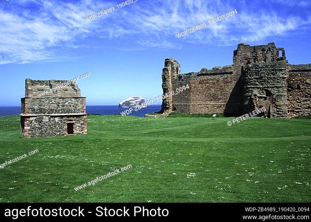 Tantallon Castle with distant Bass Rock