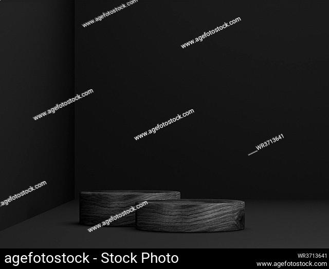 abstract wooden template as presentation stage in front of background - 3D Illustration