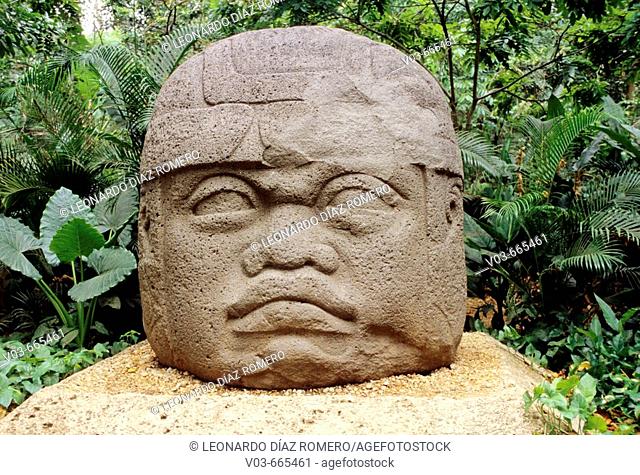 Olmec head at the La Venta Park. Villahermosa, Tabasco state, Mexico