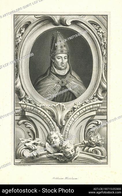 Portrait of William Wickham, Portrait of the Bishop William Wickham. Below the portrait two cherubs, a processional cross and a staff