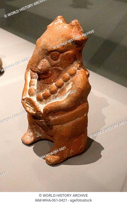 Anthrozoomorphic figurine. This figure is an anthropomorphized rodent and is adorned with a necklace. It could be from any one of a number of North and South...