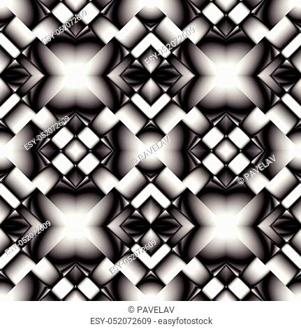 Fractal seamless pattern of diamonds in the form of tiles with images on them chrome or glass elements