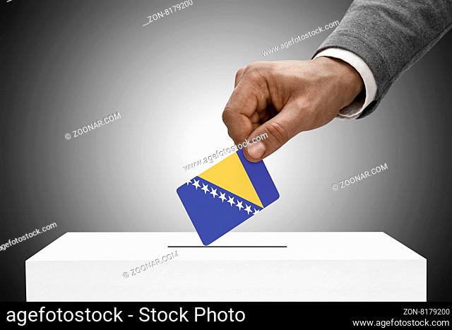 Black male holding flag. Voting concept - Bosnia and Herzegovina