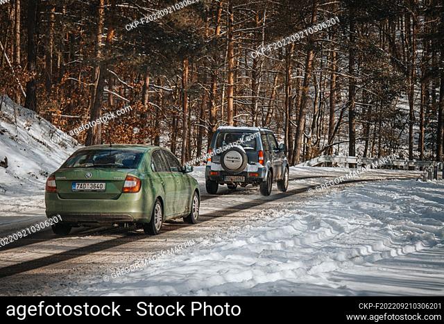 Cars on the snowy road with ice, in Prague, Czech Republic, February 13, 2021. (CTK Photo/Martin Macak Gregor)