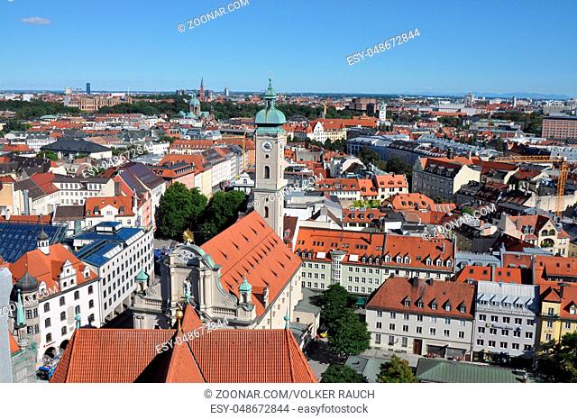 blick, panorama, rundblick, Heilig-Geist-Kirche, München, kirche, kirchturm, bayern, glockenturm, architektur, stadt, aussicht, innenstadt, altstadt
