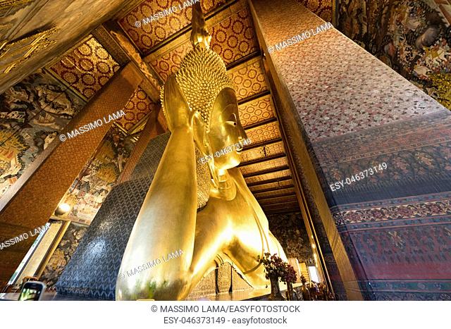 December 4, 2016; Bangkok, Thailand, Reclining golden Buddha in Wat Pho