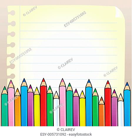 Notepad blank page with crayons