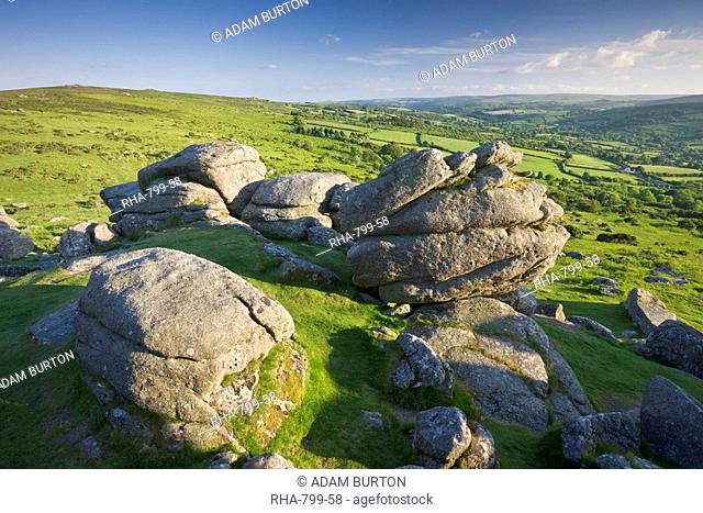 Looking towards Widecombe from Bonehill Rocks, Dartmoor National Park, Devon, England, United Kingdom, Europe