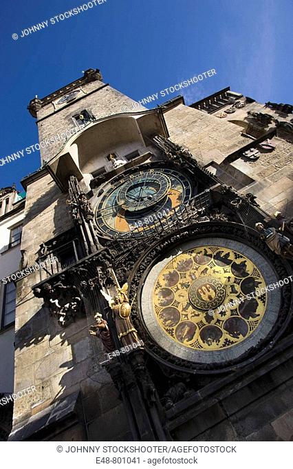 Astronomical clockface old town hall staromestske namesti. Prague. Czech Republic