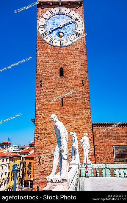 Clock tower of the Basilica Palladiana, a Renaissance building (an Unesco World Heritage Site) in the central Piazza dei Signori in Vicenza