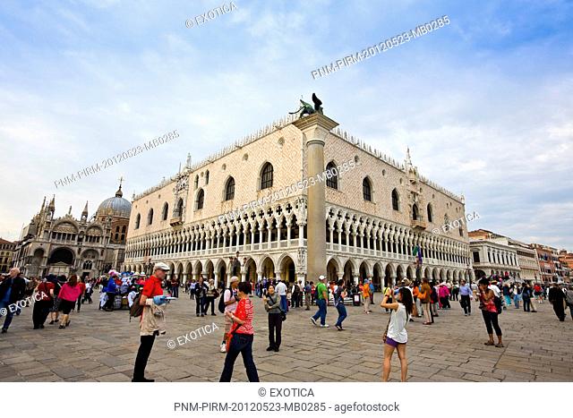Tourists at Doges Palace, St Mark's Basilica, St. Mark's Square, Venice, Veneto, Italy