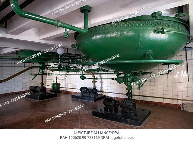 29 May 2019, China, Qingdao: Original tanks from the Tsingtao Brewery are in the museum in Qingdao, Shandong Province, China