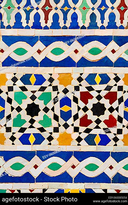 Typical moroccan decorative pattern from mosaic tiles
