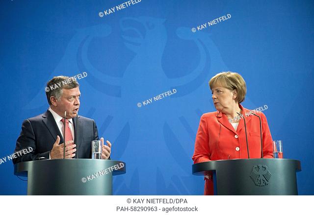 German Chancellor Angela Merkel (CDU) and the King of Jordan Abdullah II. (L) attend a press conference in Berlin, Germany, 13 May 2015