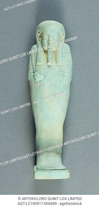Shabti of Padipepet, Late Period, Dynasty 26 (664–525 BC), Egyptian, Saqqara, Egypt, Faience, 14.3 × 4 × 3.5 cm (5 5/8 × 1 9/16 × 1 3/8 in.)