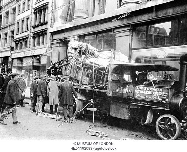 Wrecked Sopwith Atlantic aircraft from the Atlantic crossing attempt, Oxford Street, London, 1919. In 1919 there was intense public interest in the possibility...